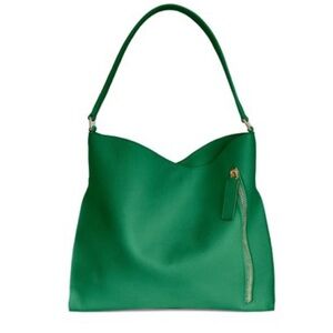 Tote Le Monde Florence Green Pebble Leather Slouch Shoulder Bag ($595 Retail)